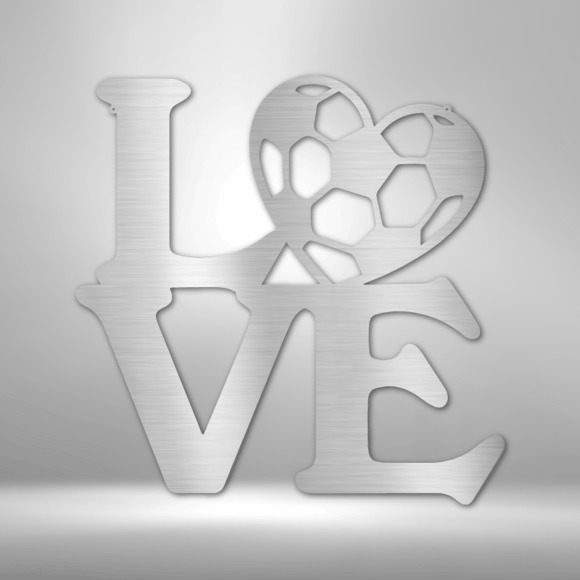 Soccer Love Steel Sign Laser Cut Powder Coated Home & Office Metal Wall Decor Mu